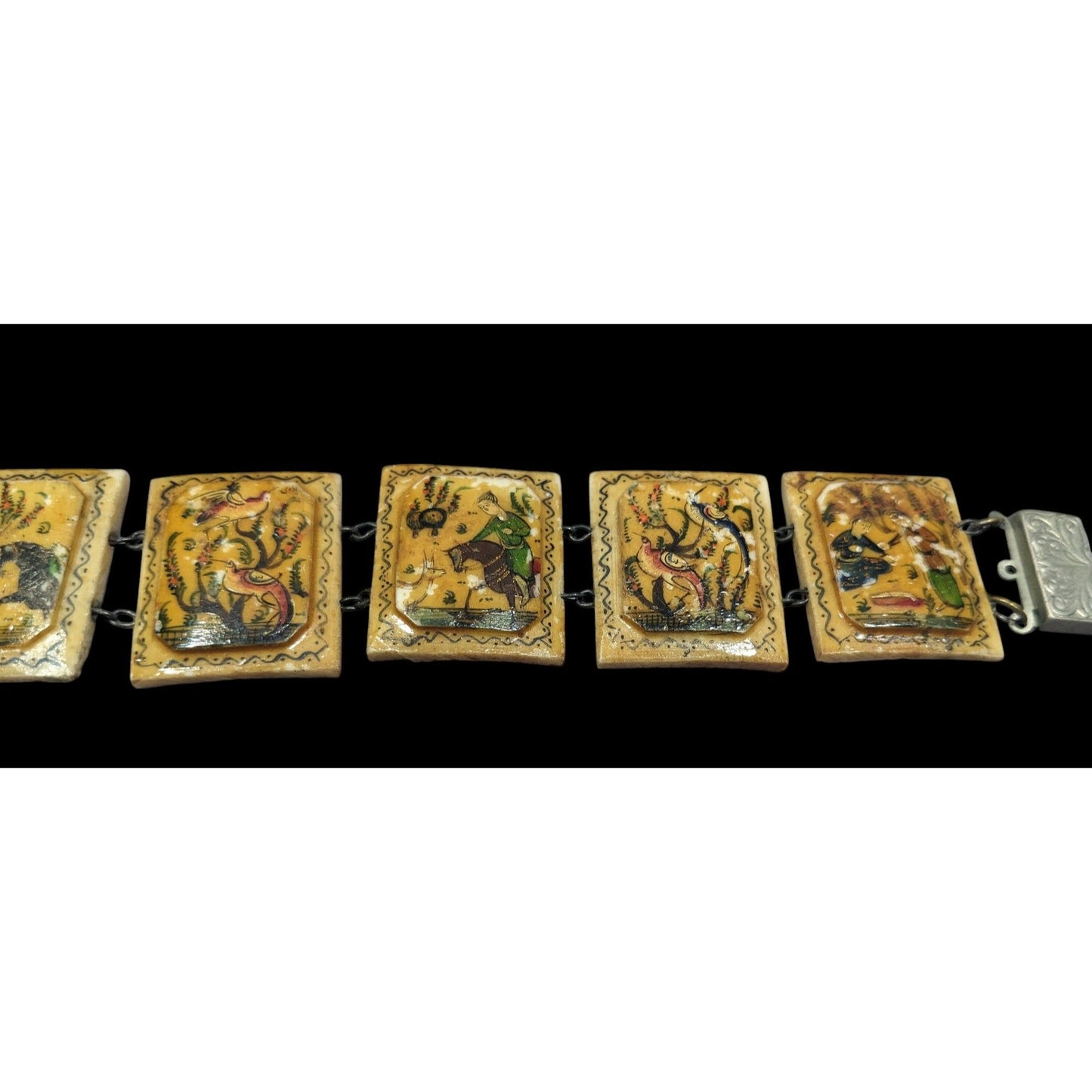 Antique Hand Painted Persian Story Panel Bracelet