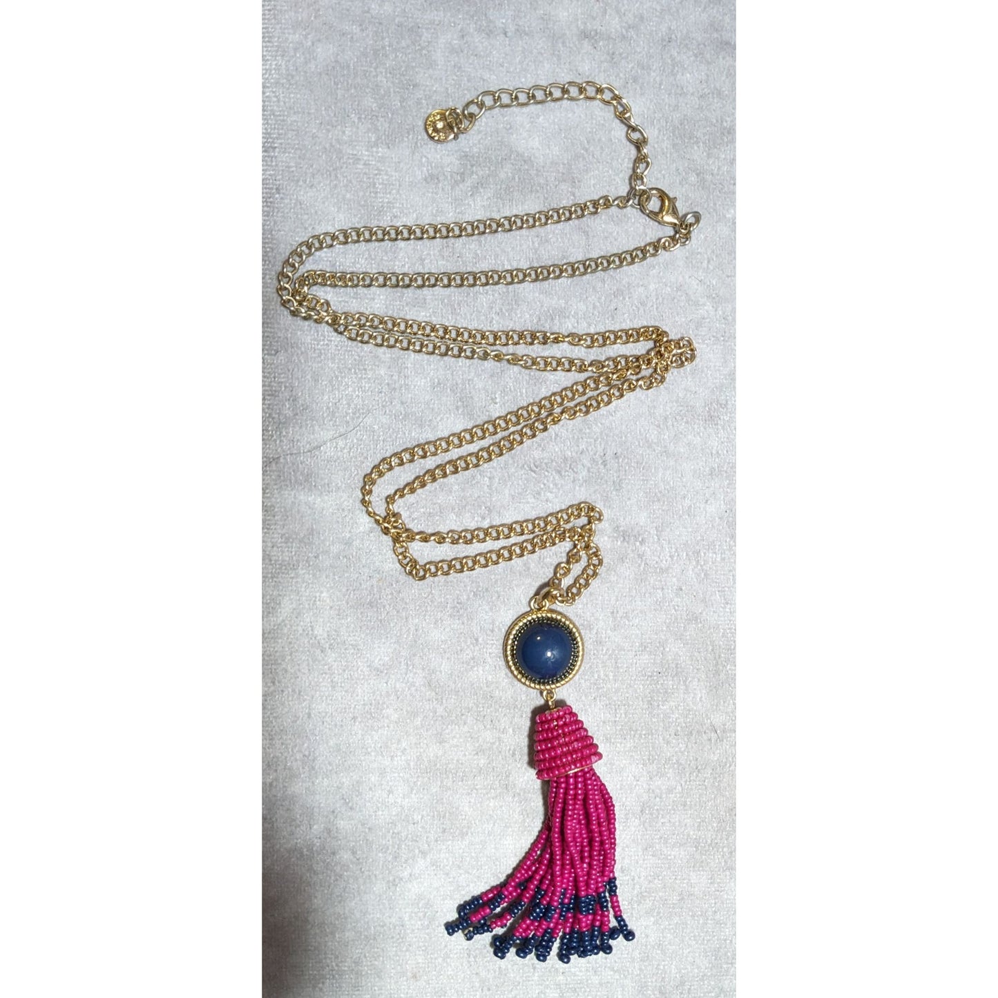 Talbots Pink And Blue Beaded Tassel Necklace