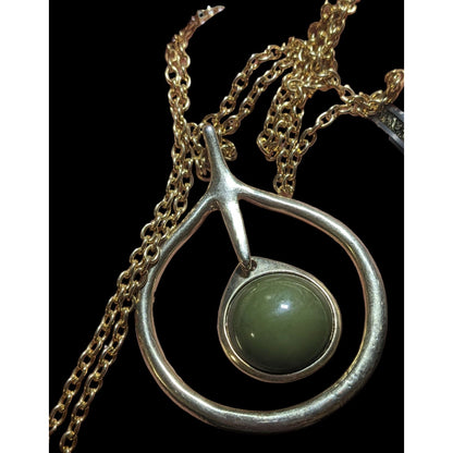 Vintage Modernist Pendant Necklace With Green Stone
