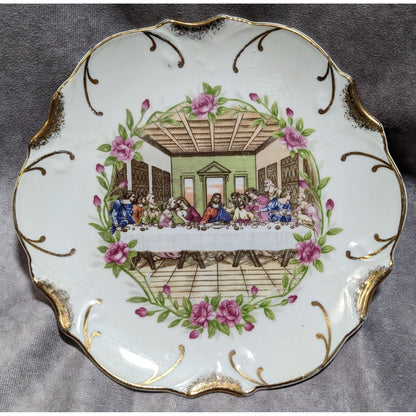 Vintage Last Supper 18K Gilded Floral Collector's Plate