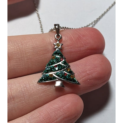 Minimalist Rhinestone Christmas Tree Necklace