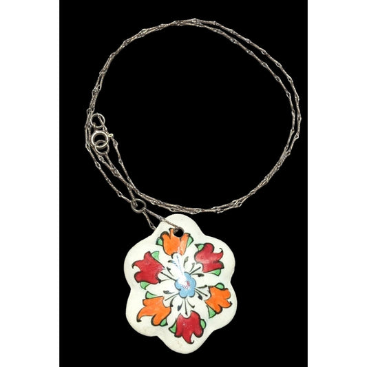 Sterling Cottagecore Ceramic Floral Necklace