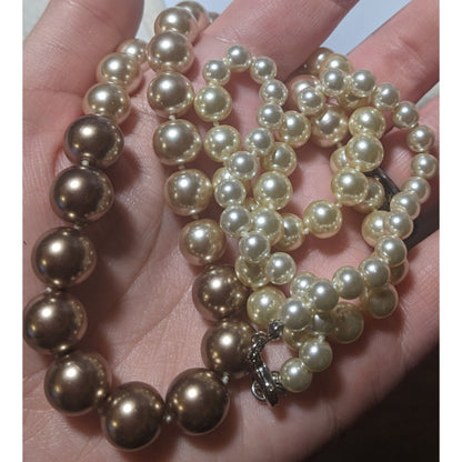 Elegant Triple Tone Graduated Glass Pearl Necklace