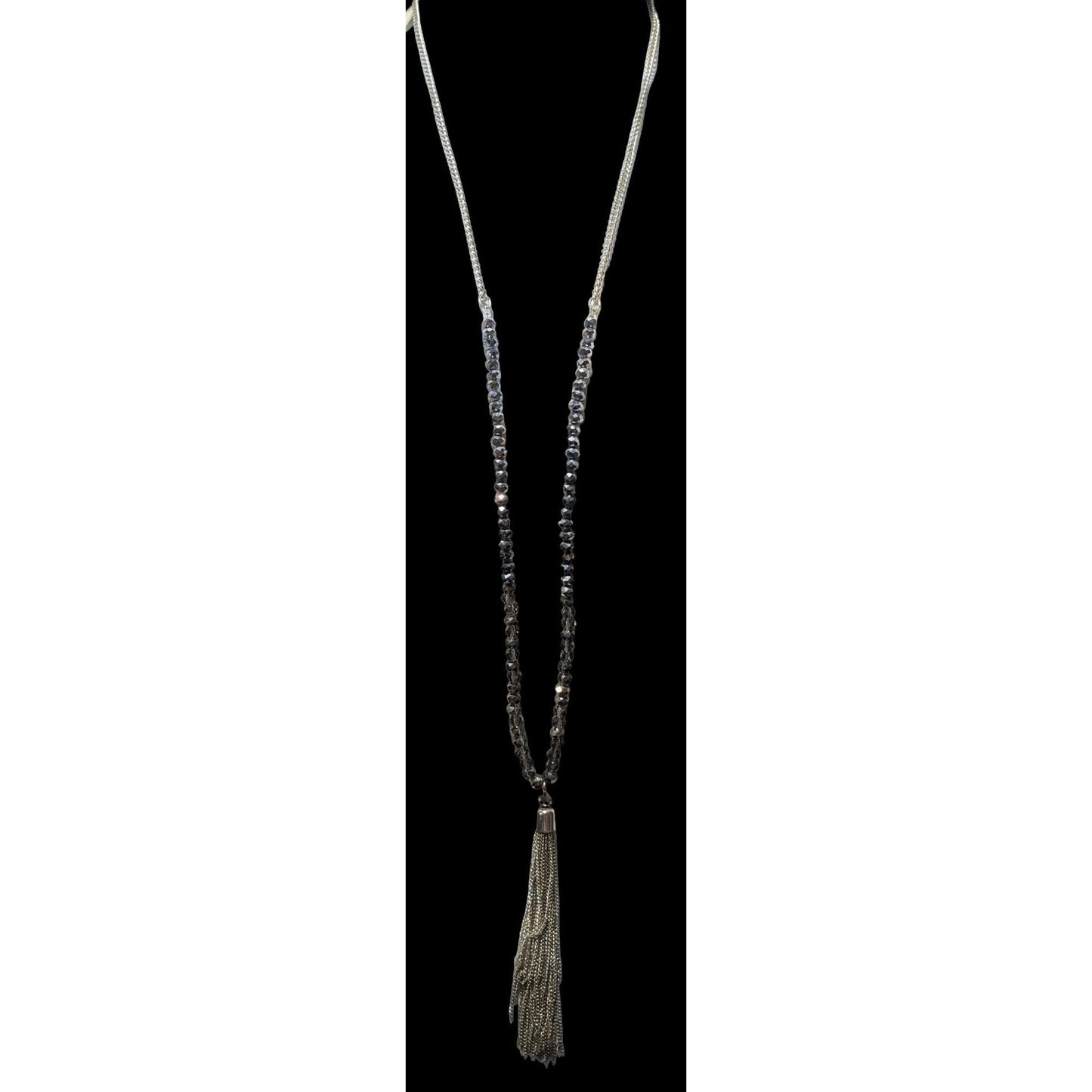 Glam Glass Beaded Chain Tassel  Necklace