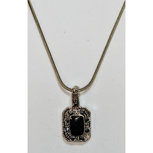 Gothic Marcasite Necklace With Black Stone Pendant