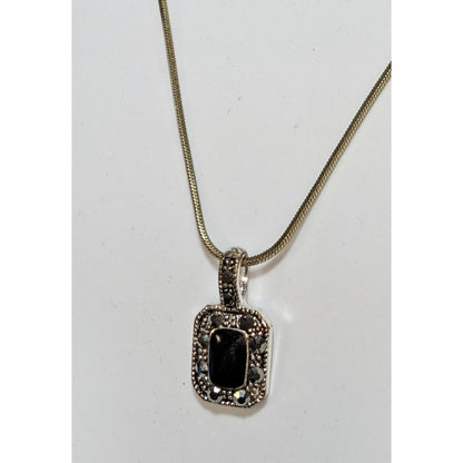 Gothic Marcasite Necklace With Black Stone Pendant