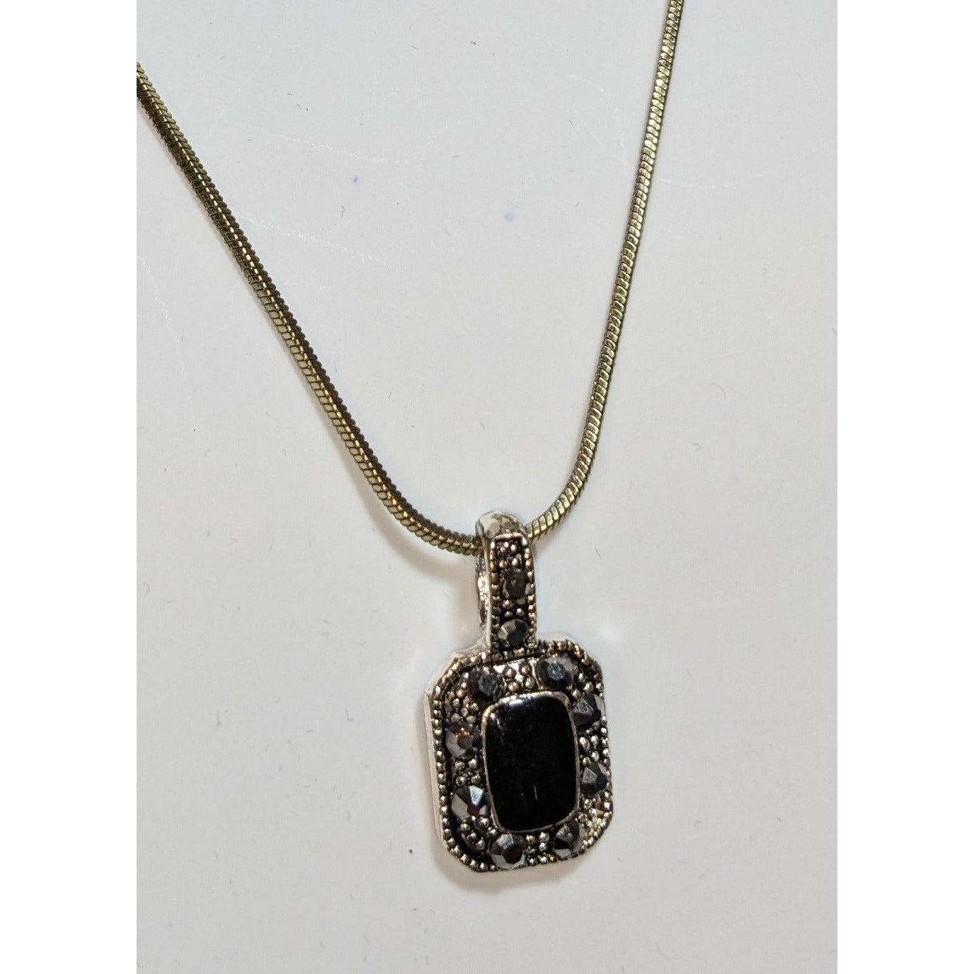 Gothic Marcasite Necklace With Black Stone Pendant