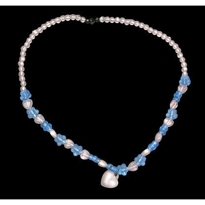 Kidcore Coquette Flower Heart Beaded Necklace