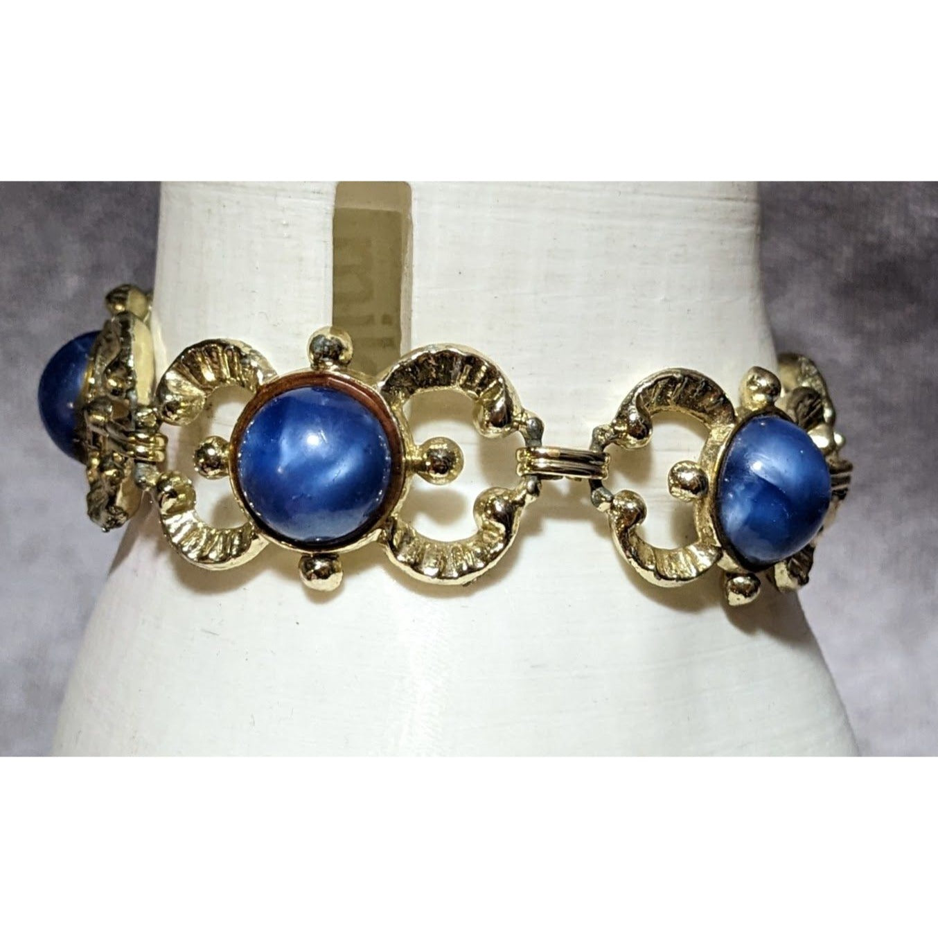 Vintage Art Nouveau Gold And Blue Gemmed Bracelet