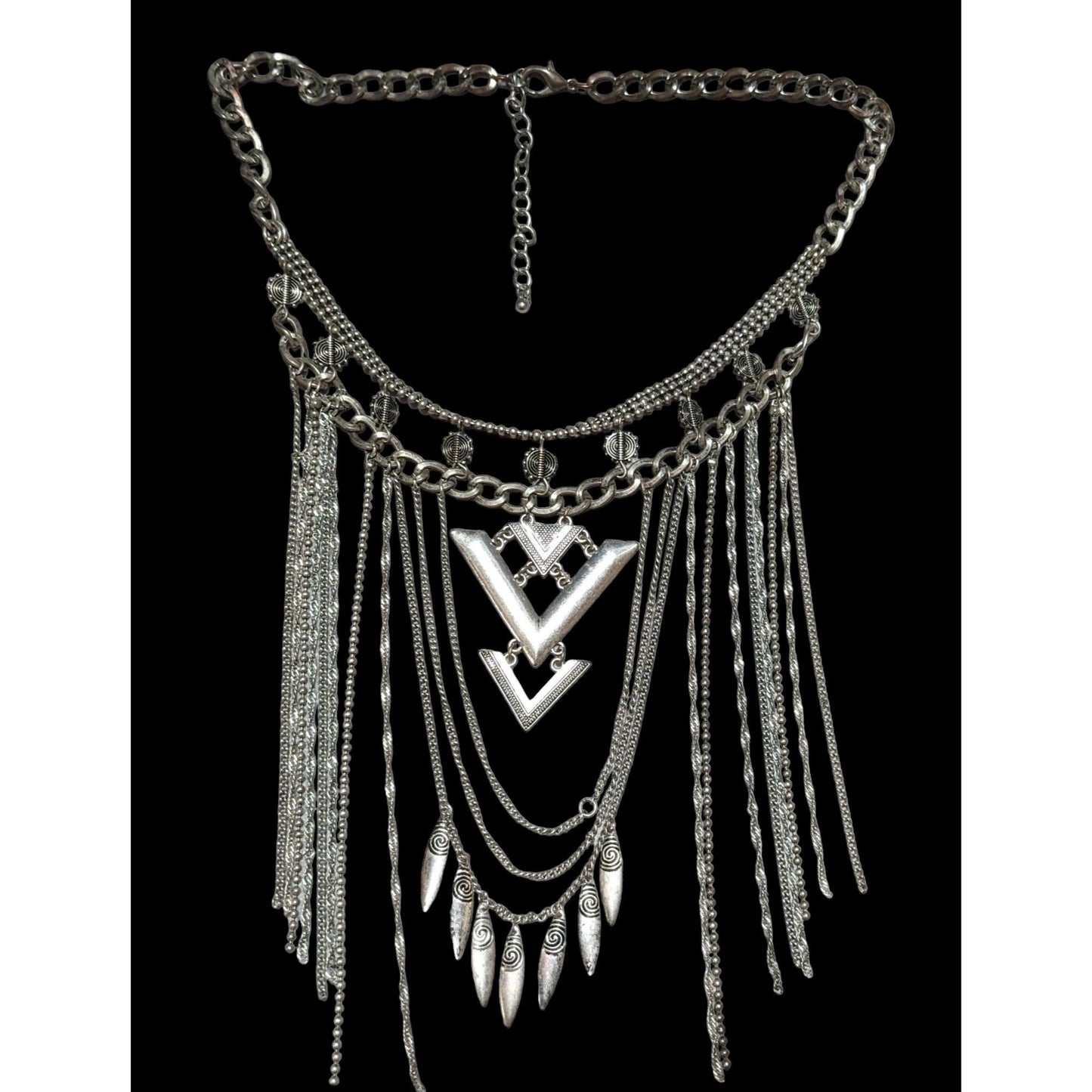 Bohemian Geometric Chain Fringe Necklace