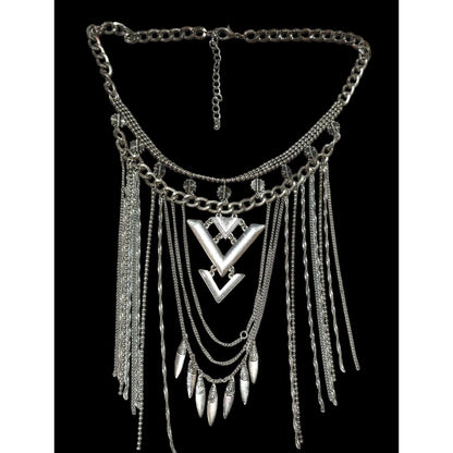 Bohemian Geometric Chain Fringe Necklace