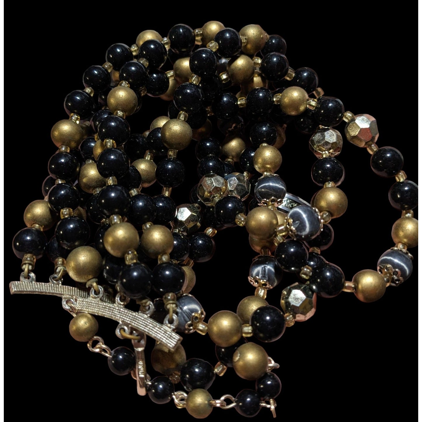 Vintage Japan Black And Gold Beaded Multilayer Necklace