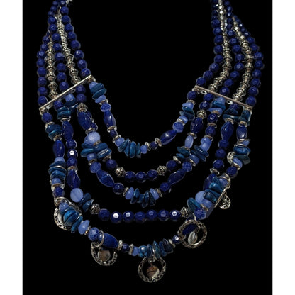 Silver And Blue Bohemian Bib Necklace