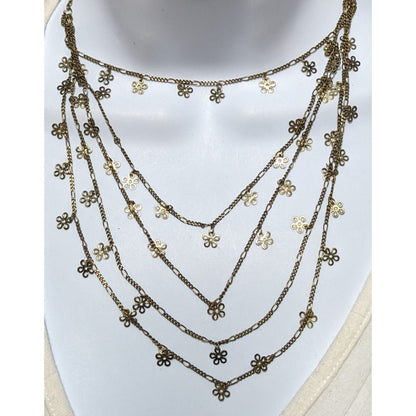 NY Gold Multilayer Flower Charm Necklace