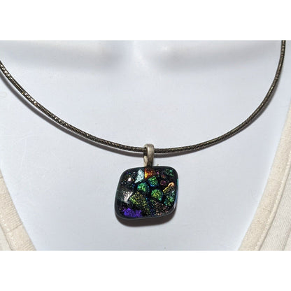 Rainbow Dichroic Glass  Pendant Necklace