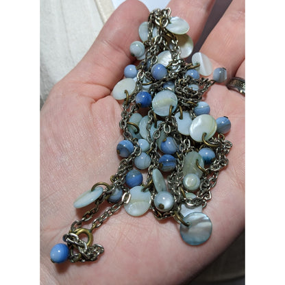 Beachy Blue Shell Beaded Opera Necklace