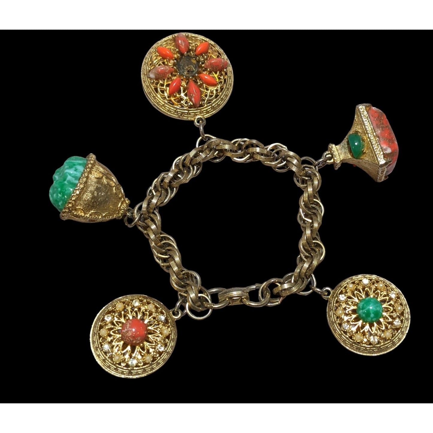 Vintage Etruscan Revival Charm Bracelet