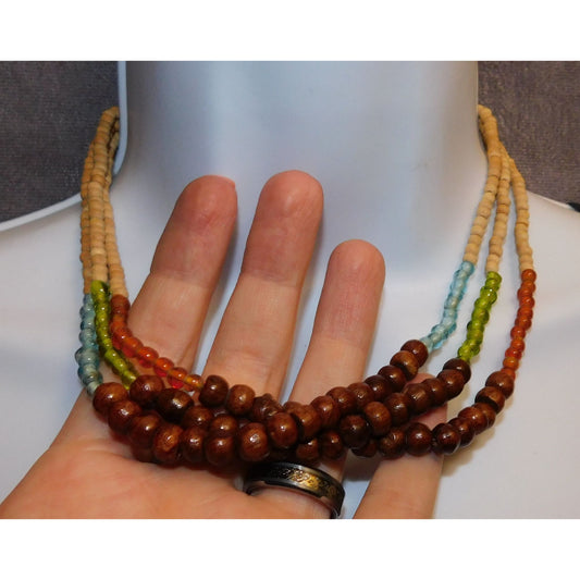 Wood And Glass Tribal Necklace