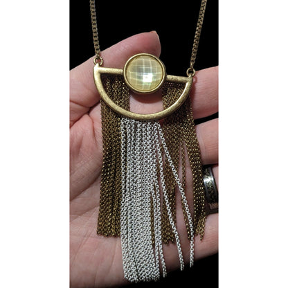 Lucky Brand Retro Geometric Fringe Pendant Necklace