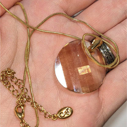 Annaleese by DeVries Gold Tone Champagne Faceted Glass Pendant Necklace