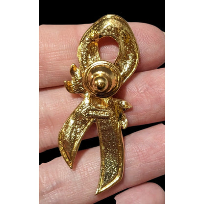 Vintage Avon Pink And Gold Enamel Breast Cancer Ribbon Pin