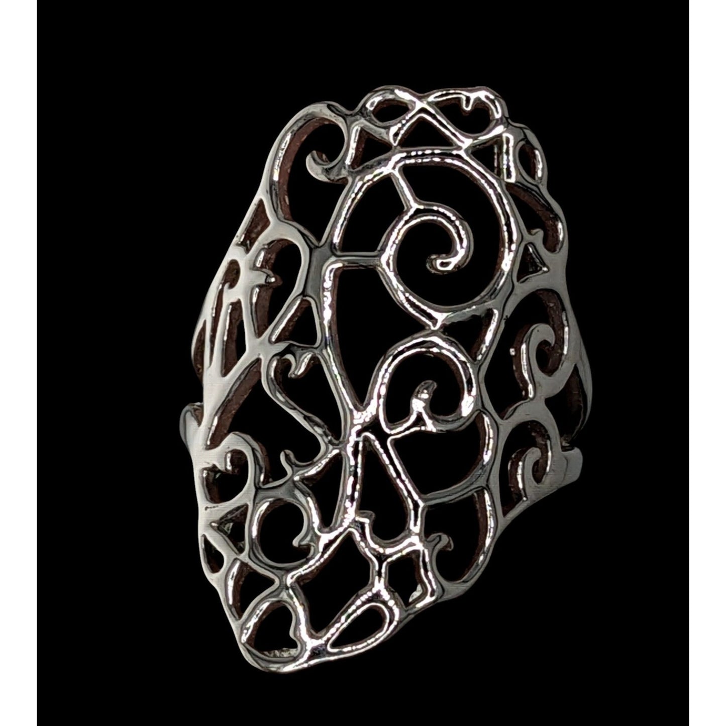 Romantic Fantasy Openwork Filigree Statement Ring Size 8.5 Signed