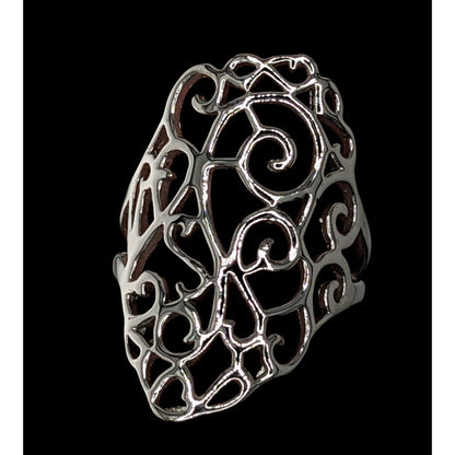 Romantic Fantasy Openwork Filigree Statement Ring Size 8.5 Signed