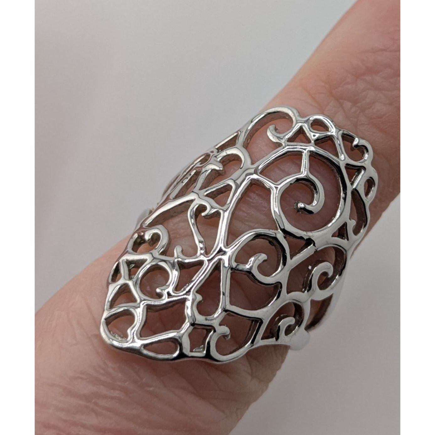 Romantic Fantasy Openwork Filigree Statement Ring Size 8.5 Signed