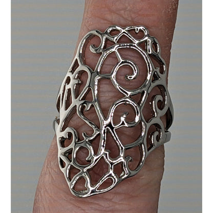 Romantic Fantasy Openwork Filigree Statement Ring Size 8.5 Signed