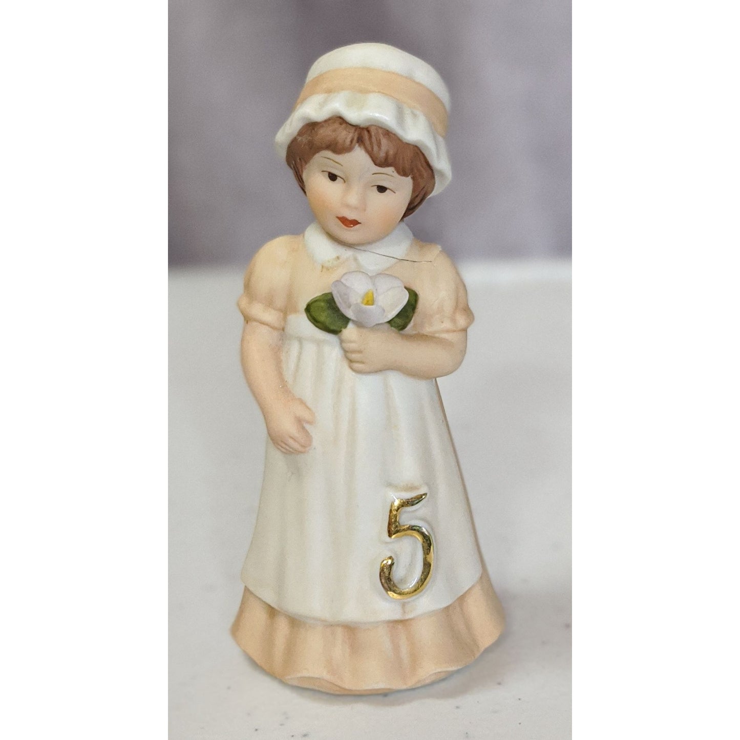Growing Up Girls 1986 Enesco Figurine Age 5 Girl Holding Flower Porcelain Collectible