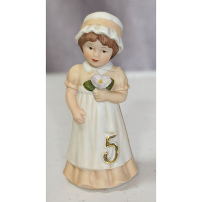 Growing Up Girls 1986 Enesco Figurine Age 5 Girl Holding Flower Porcelain Collectible