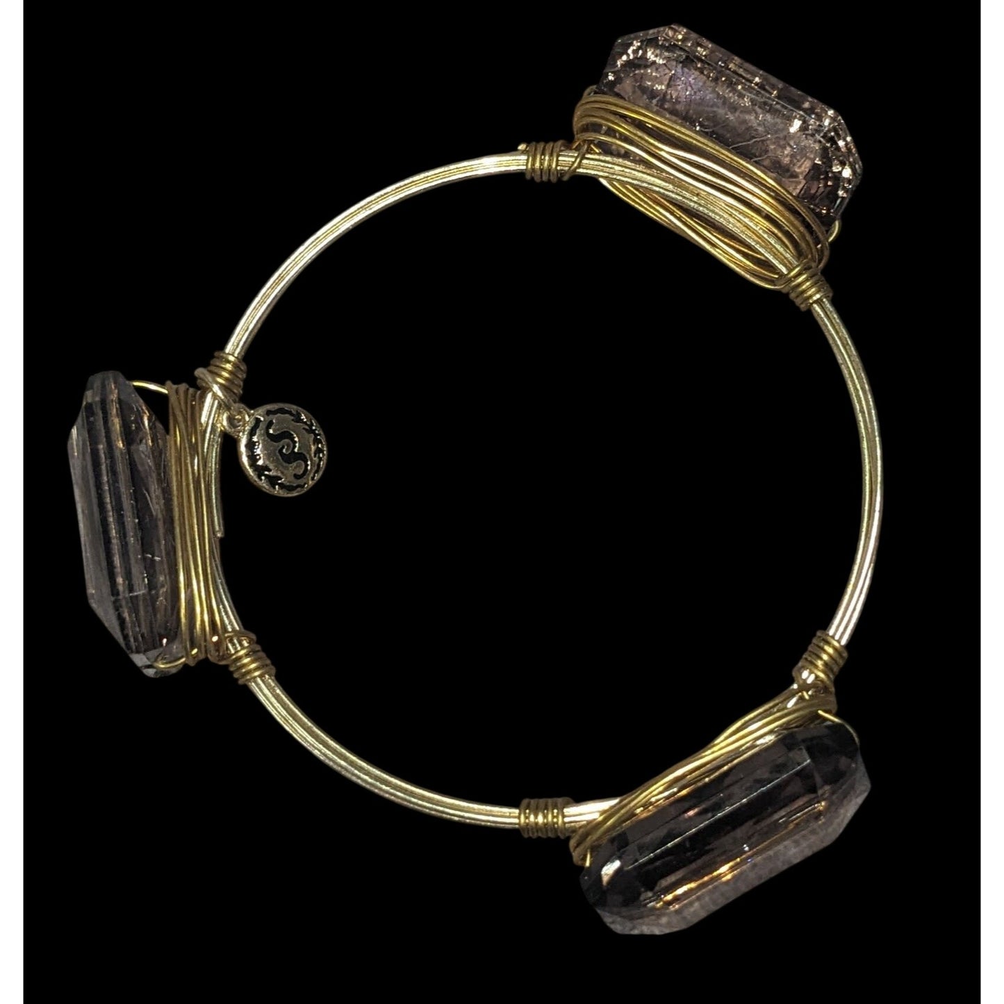 Boho Witchy Simulated Gem Wire Wrapped Gold Tone Bangle Bracelet