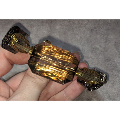 Boho Witchy Simulated Gem Wire Wrapped Gold Tone Bangle Bracelet