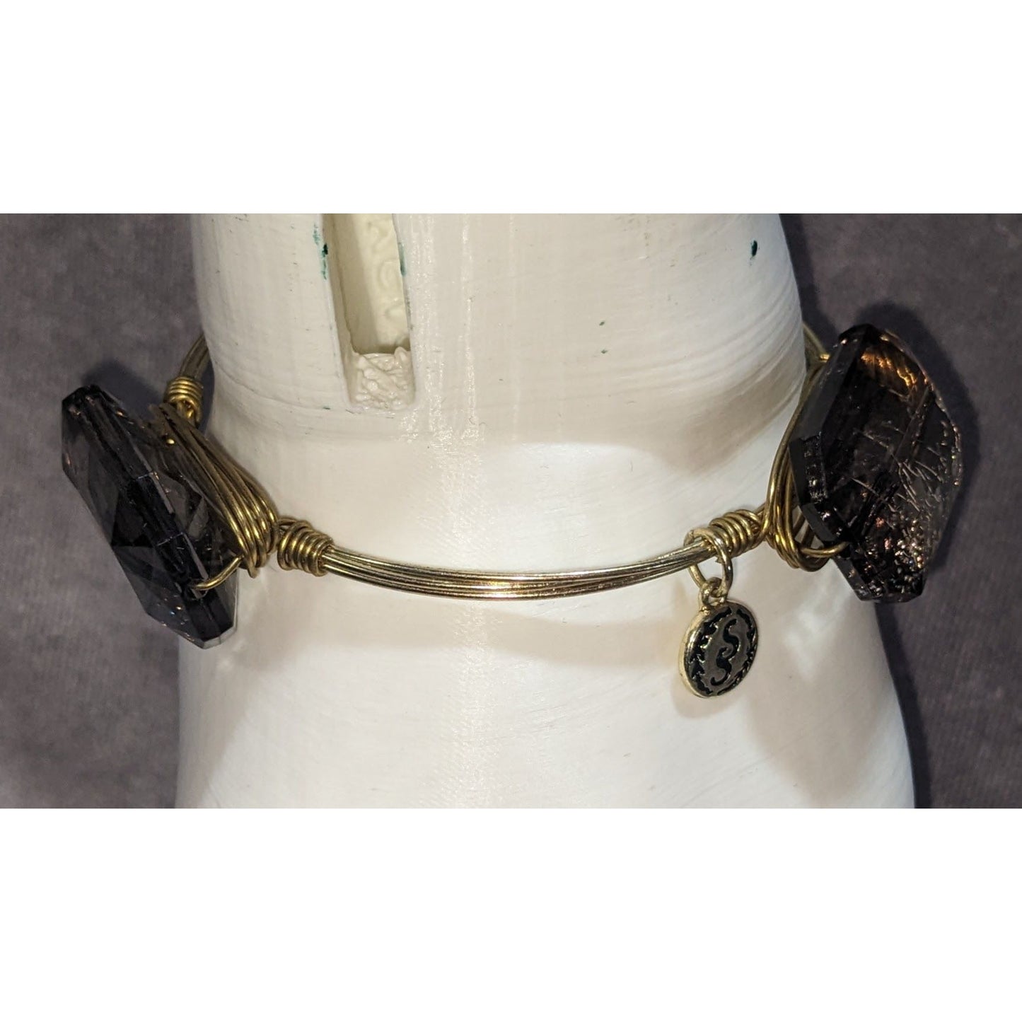 Boho Witchy Simulated Gem Wire Wrapped Gold Tone Bangle Bracelet