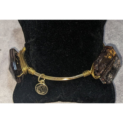 Boho Witchy Simulated Gem Wire Wrapped Gold Tone Bangle Bracelet