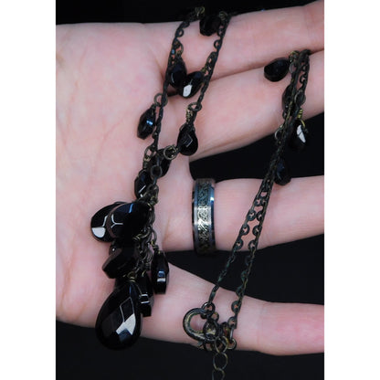 Gothic Teardrop Fringe Necklace With Gem Tassel