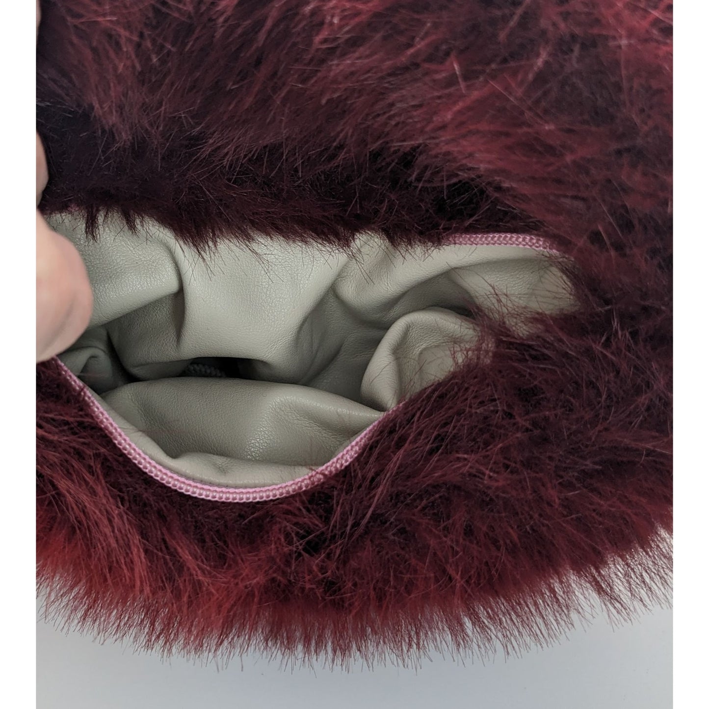Faux Fur Burgundy Plush Handbag