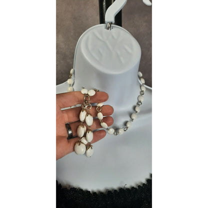 White Seed Beaded Necklace With Tassel And Silver Tone Accents