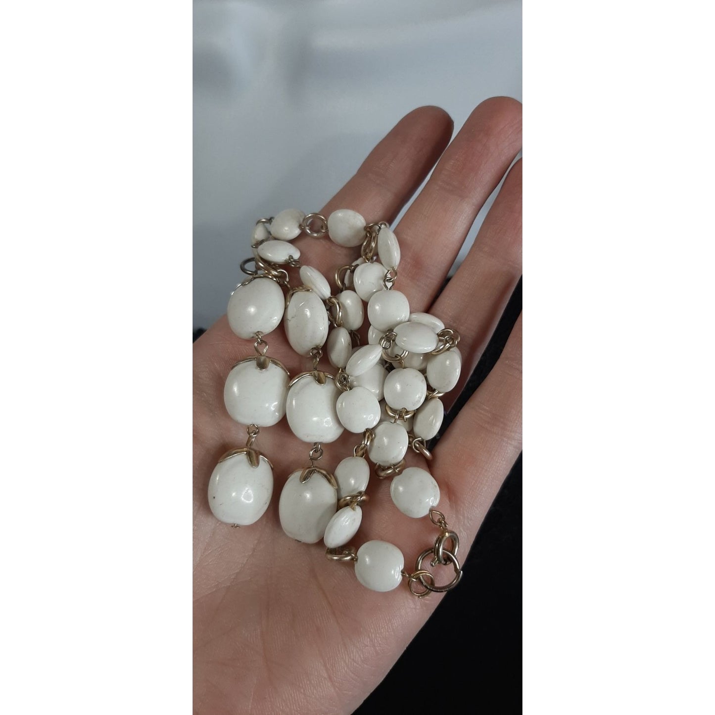 White Seed Beaded Necklace With Tassel And Silver Tone Accents