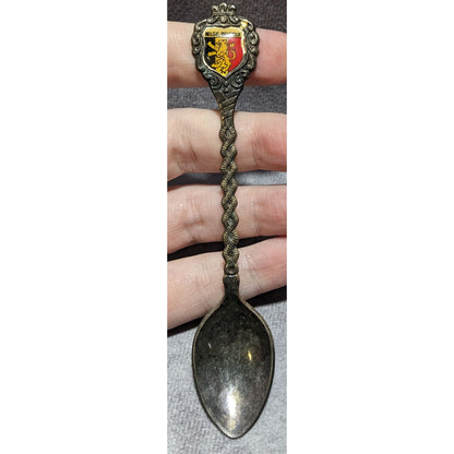 Vintage Souvenir Silver Plated Belgium Coat of Arms Spoon 4 1/2 Inch