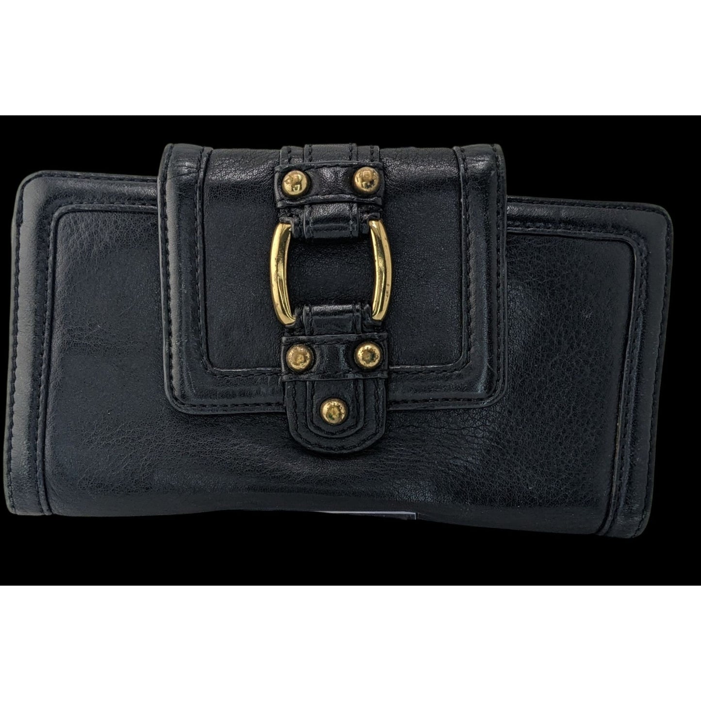 Vintage 90s Banana Republic Black Leather Wallet W/ Gold Hardware