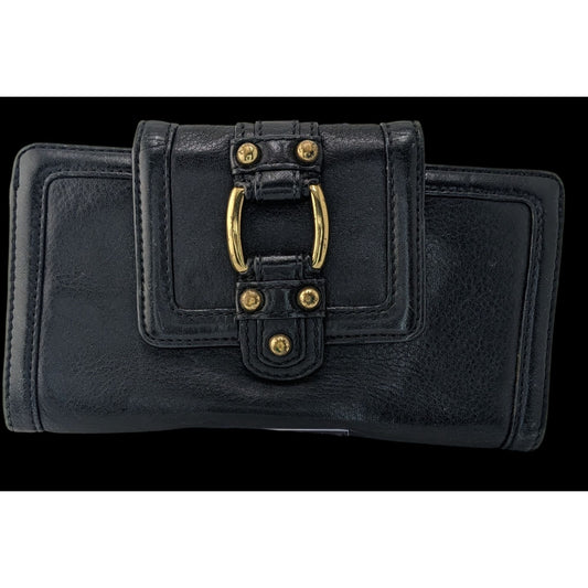 Vintage 90s Banana Republic Black Leather Wallet W/ Gold Hardware