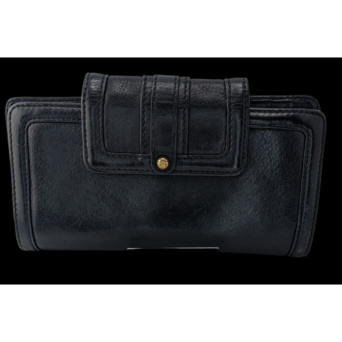 Vintage 90s Banana Republic Black Leather Wallet W/ Gold Hardware