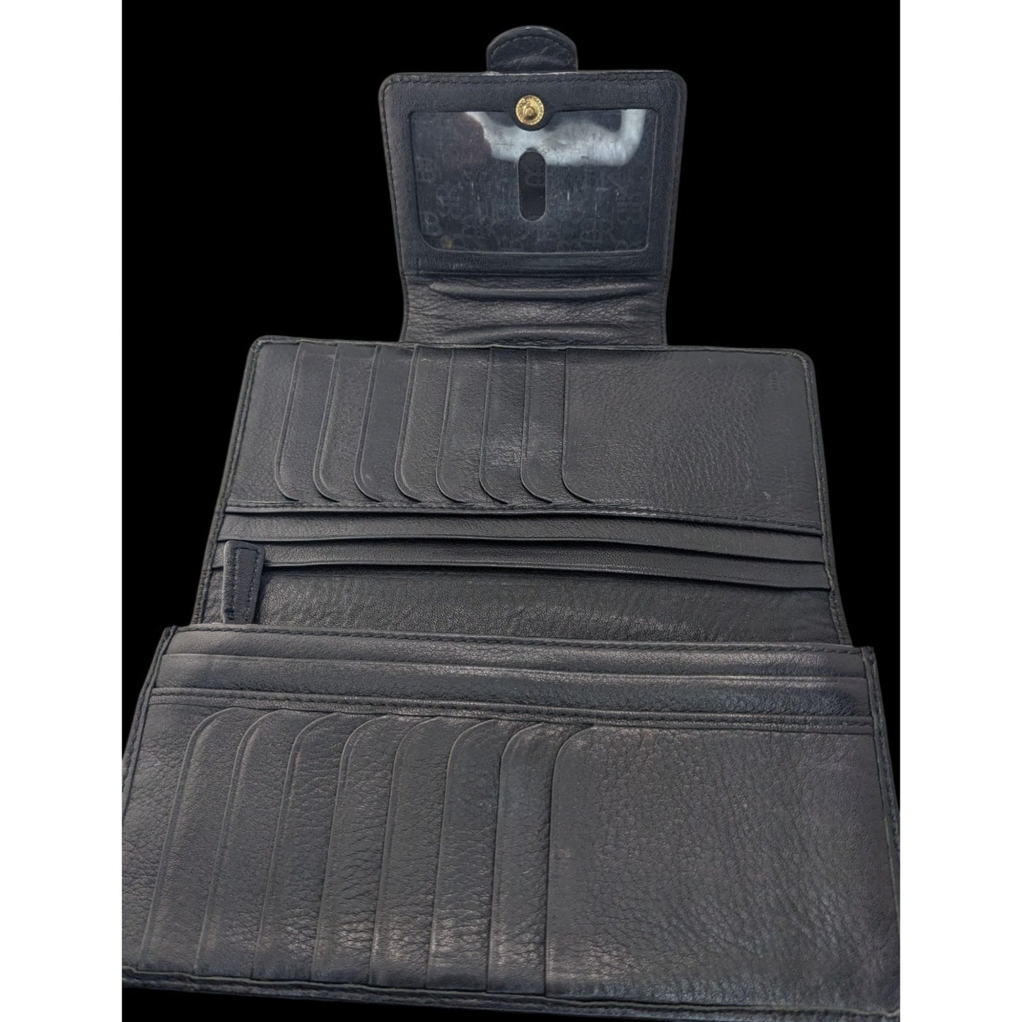 Vintage 90s Banana Republic Black Leather Wallet W/ Gold Hardware