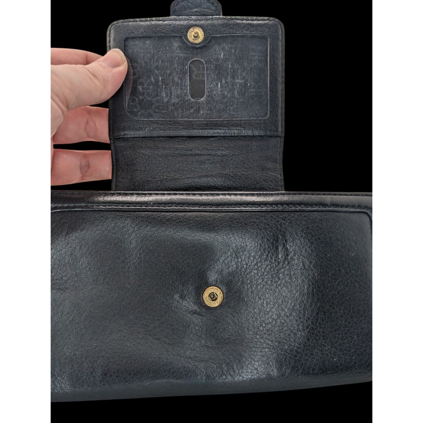 Vintage 90s Banana Republic Black Leather Wallet W/ Gold Hardware