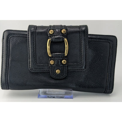 Vintage 90s Banana Republic Black Leather Wallet W/ Gold Hardware