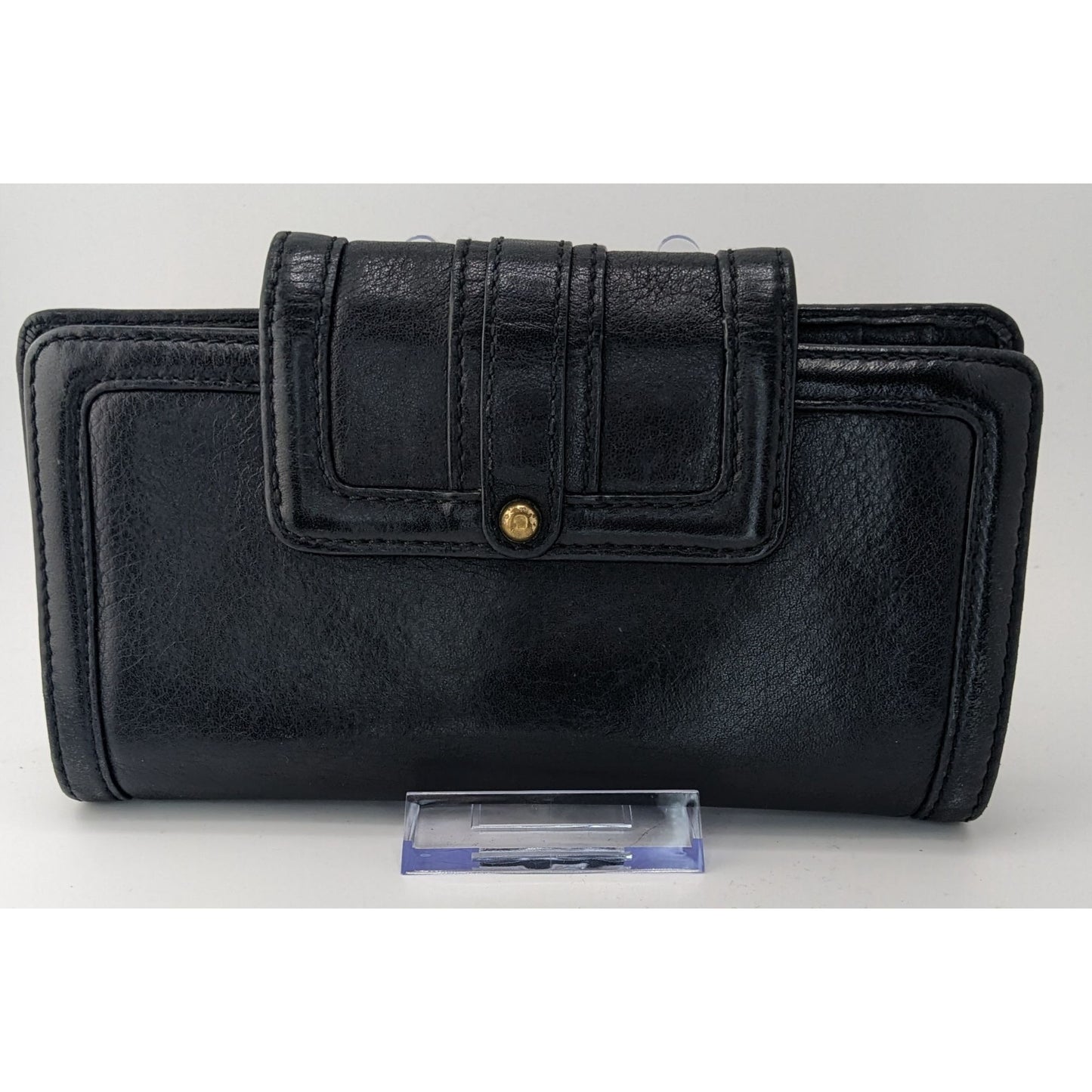 Vintage 90s Banana Republic Black Leather Wallet W/ Gold Hardware
