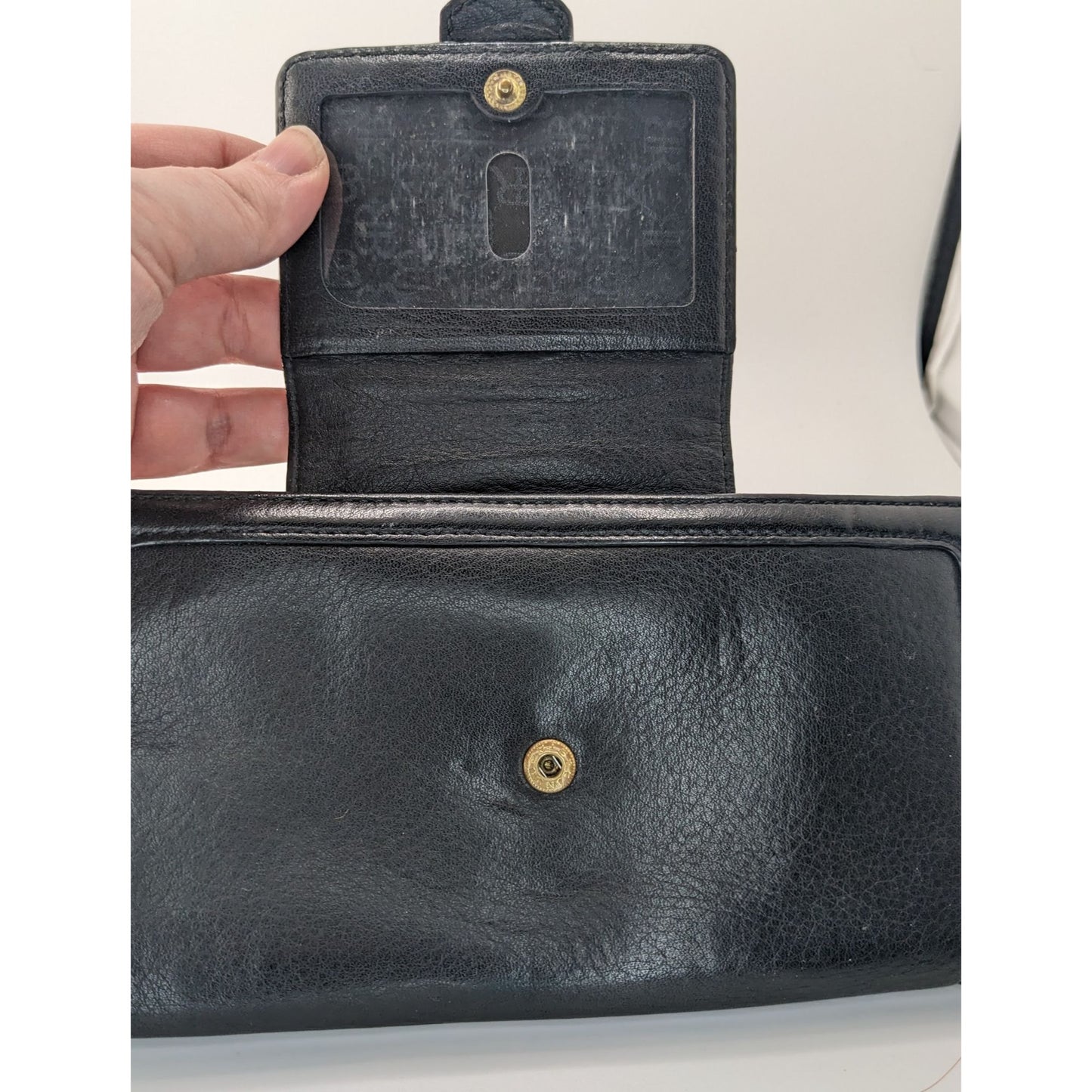 Vintage 90s Banana Republic Black Leather Wallet W/ Gold Hardware