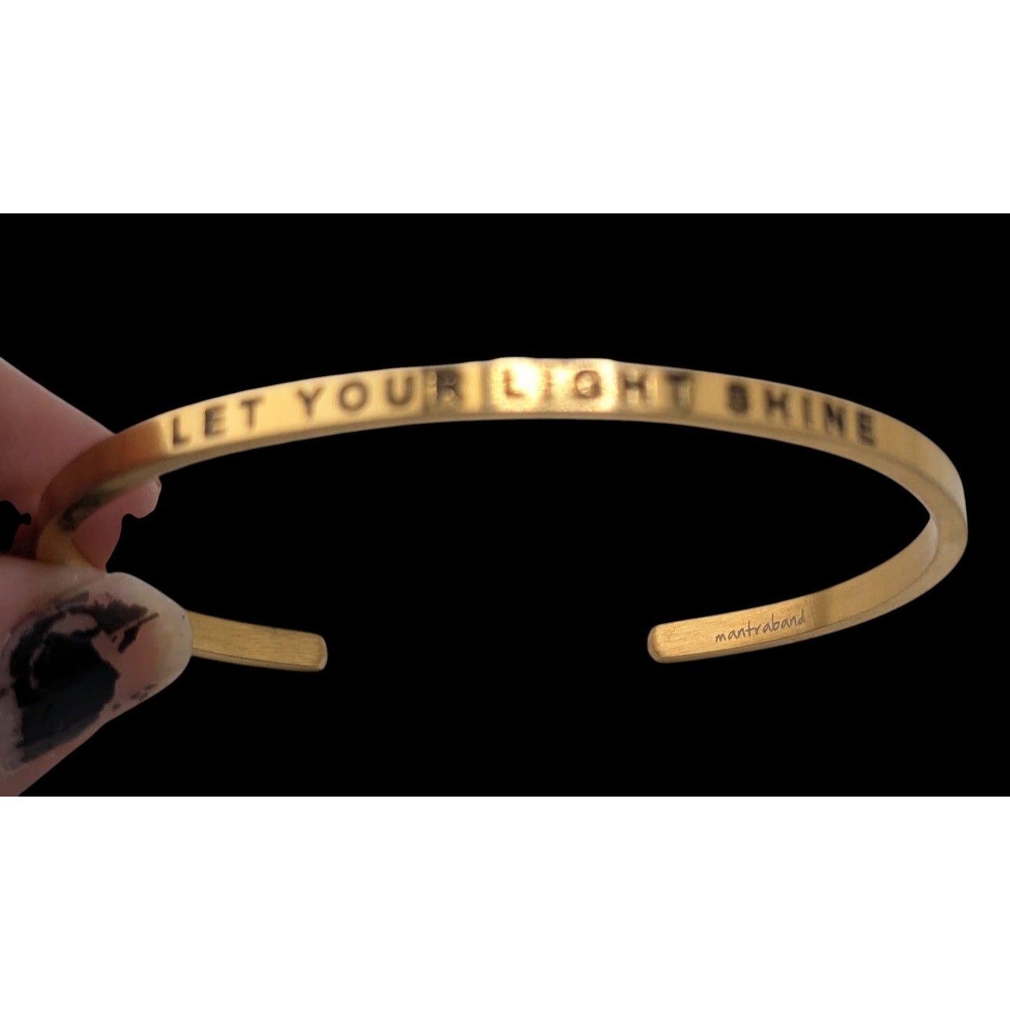 Mantraband Let Our Light Shine Bracelet Gold Tone Cuff Minimalist Inspirational Jewelry