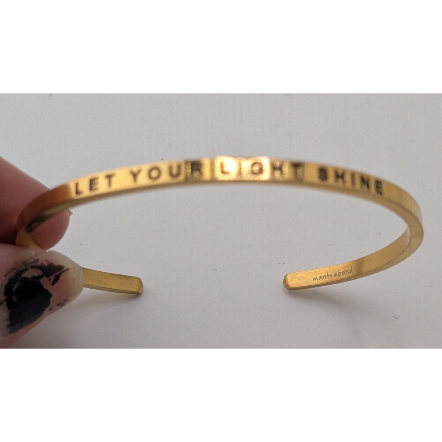 Mantraband Let Our Light Shine Bracelet Gold Tone Cuff Minimalist Inspirational Jewelry